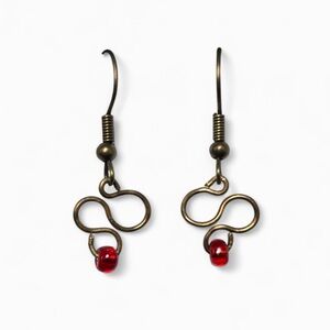 Elegant Infinity Bronze Patina Red Bead Earrings